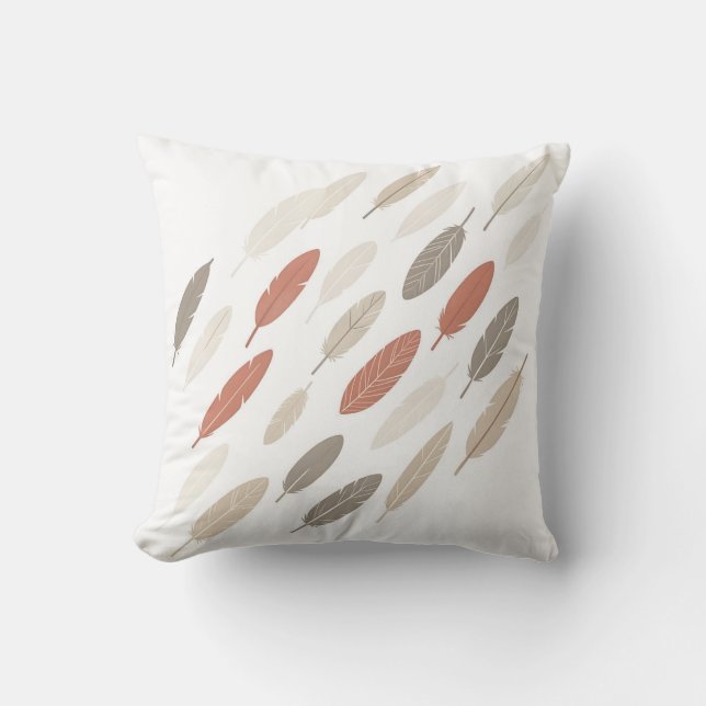 Boho-fjädrar Rost Taupe Diagonal Mönster Kudde (Framsida)