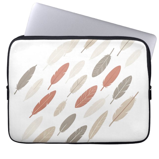 Boho-fjädrar Rost Taupe Diagonal Mönster Laptop Fodral (Framsidan)