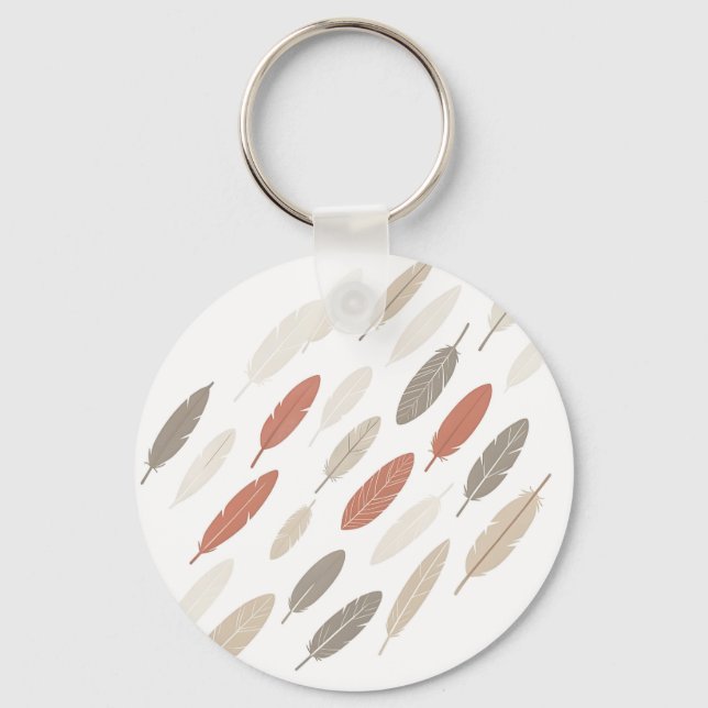 Boho-fjädrar Rost Taupe Diagonal Mönster Nyckelring (Framsida)
