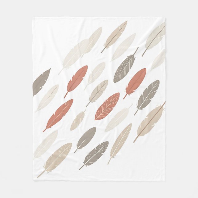 Boho-fjädrar Rostbrun Diagonal Mönster Fleecefilt (Framsidan)