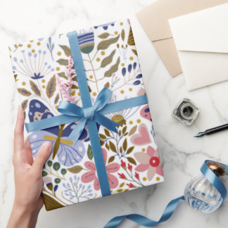 Boho Fjäril Färgrik Vildblommig Mönster Presentpapper