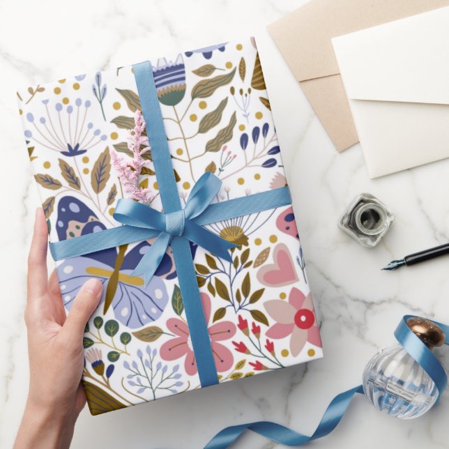 Boho Fjäril Färgrik Vildblommig Mönster Presentpapper (Gifting)