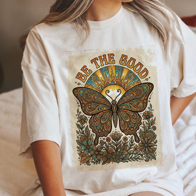 Boho Fjäril Retro Sol Hippie Estetik T Shirt (Skapare uppladdad)