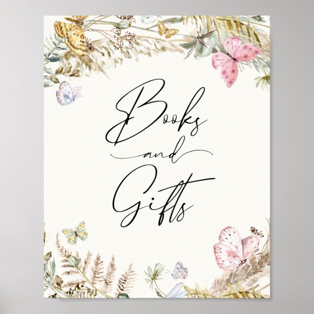 Boho Fjärilar Böcker och Gåvor Affisch (Framsidan)