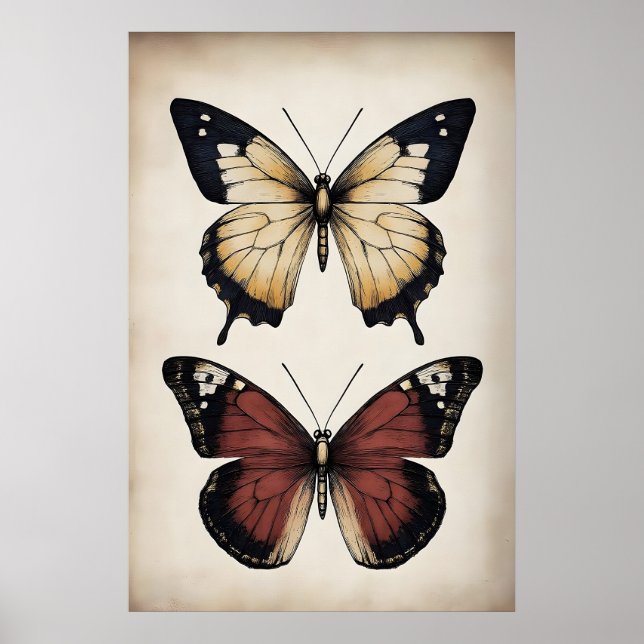 Boho fjärilar tryck, dyster fjäril vägg poster (Framsidan)