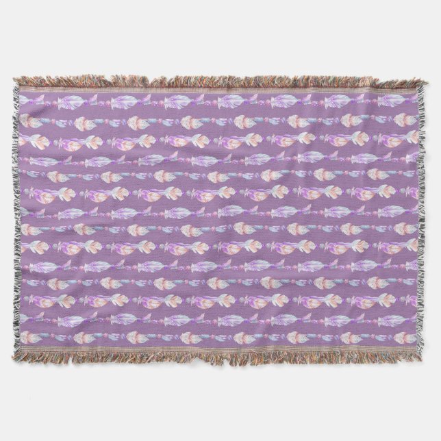 Boho fjäthers pärlor water art mönster throw filt (Framsidan)