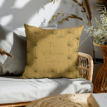 Boho Fläkt Handflatan Löv Botanical Line Art Famil Kudde<br><div class="desc">Personlig Boho Fläkt Handflatan Löv Botanical Line Teckning Mustard Gult Pillow</div>