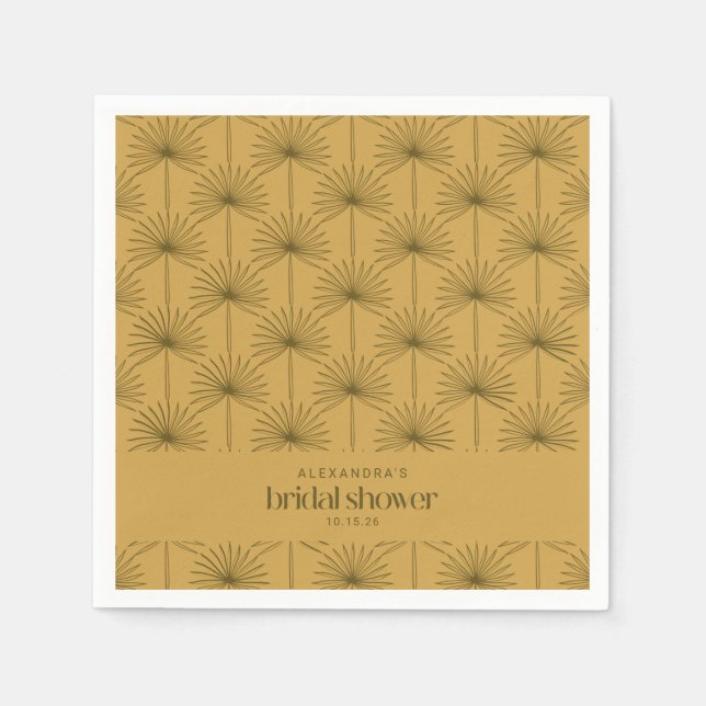 Boho Fläkt Palmblad Botanisk Mustard Bröllopsdusch Pappersservett (Framsidan)