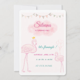 Boho Flamingo Födelsedagsinbjudan, Whimsical Prins Inbjudningar