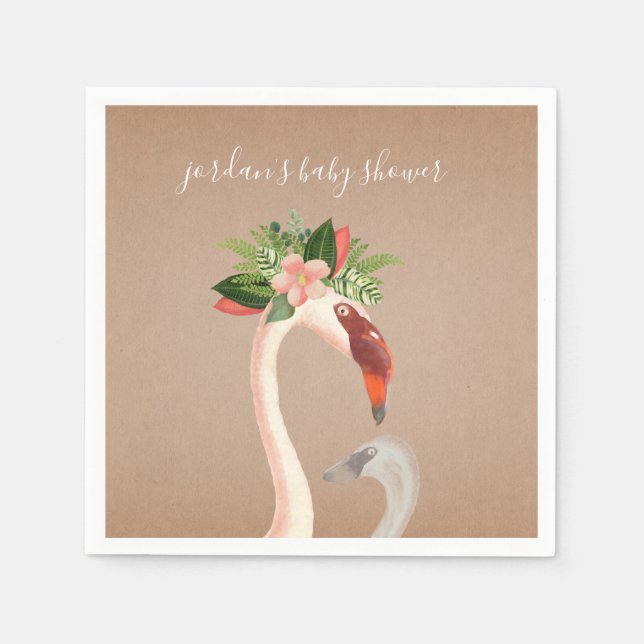 Boho Flamingo Mamma + Chick Baby Shower Napkins Pappersservett (Framsidan)