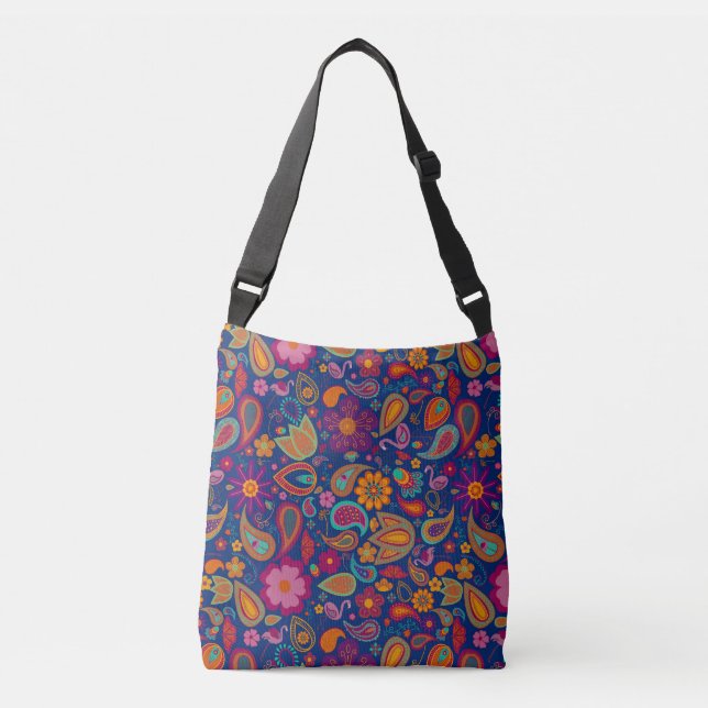 Boho Flamingo Paisley Axelväska i Safir (Framsida)