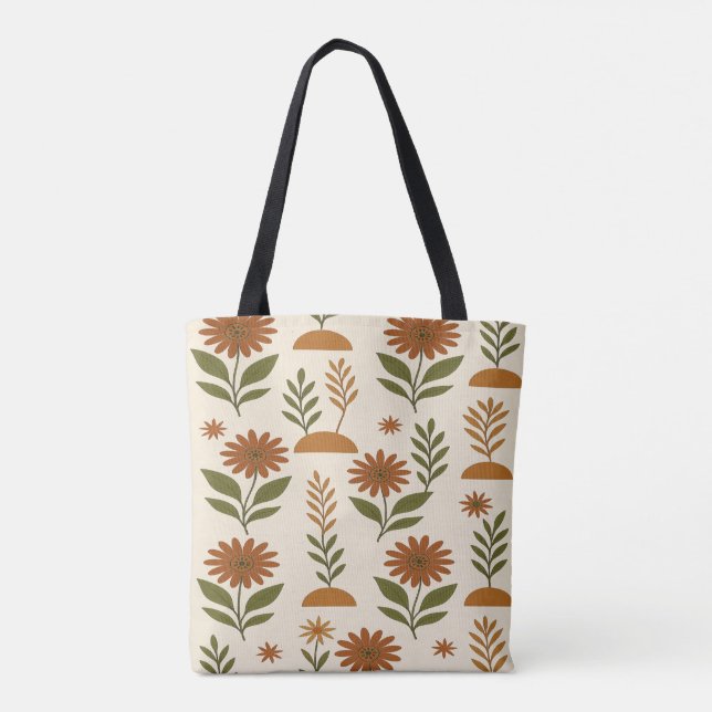 Boho flätad brun blommig handväska tygkasse (Baksida)