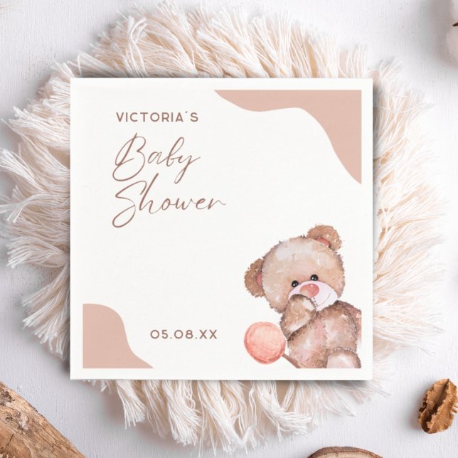 Boho Flicka Bear Elegant Baby Shower Cocktail Pappersservett (Skapare uppladdad)