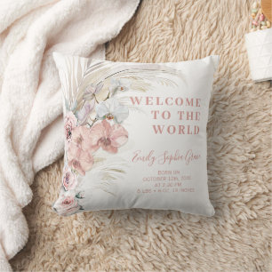 Boho Flicka Birth Stats Pillow Kudde