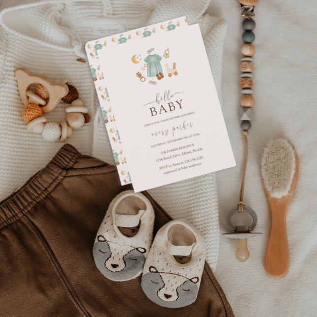 Boho Flicka Clothes Baby Shower-inbjudan Inbjudningar (Boho Baby Girl Clothes Baby Shower Invitation)