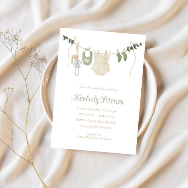 Boho Flicka Clothes Line Baby Shower Inbjudningar (Skapare uppladdad)