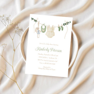 Boho Flicka Clothes Line Baby Shower Inbjudningar
