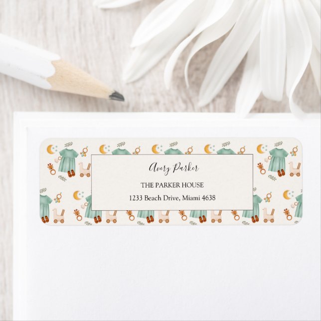 Boho Flicka Clothes Mönster Returadress Returadress Etikett (Insitu)