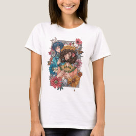 Boho Flicka med Blommig T-Shirt
