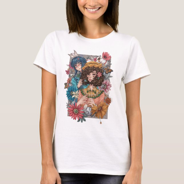 Boho Flicka med Blommig T-Shirt (Framsida)