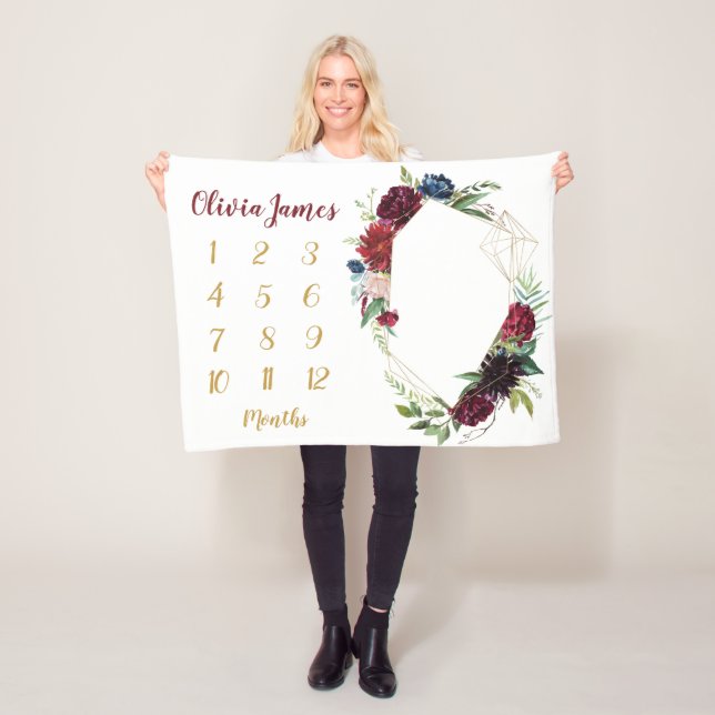 Boho Flicka Milestone Baby Blanket varje månad Fleecefilt (På plats)