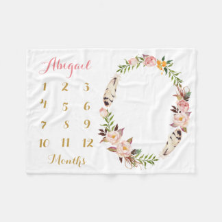 Boho Flicka Milestone Baby Blanket varje månad Fleecefilt