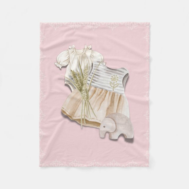 Boho Flicka Outfit med Elephant | Rosa Nursery Fleecefilt (Framsidan)