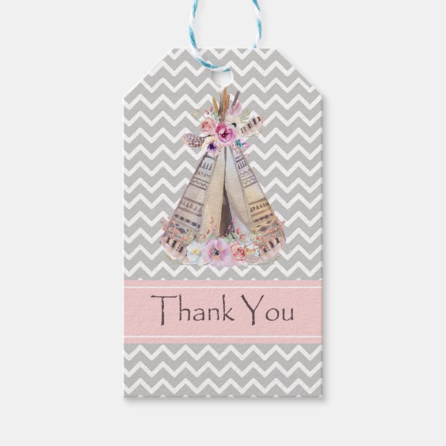 Boho Flicka Shower Tacks Märkre, Tack Presentetikett (Framsidan)