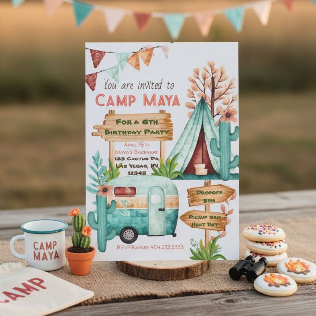 Boho-flickars campingkalas Inbjudan (Skapare uppladdad)