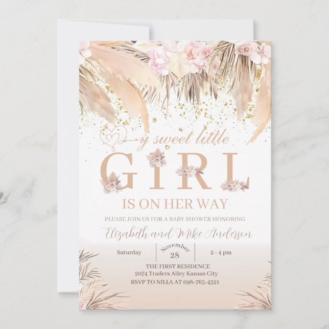 Boho Flickig Bebis Baby Shower Inbjudan (Framsida)
