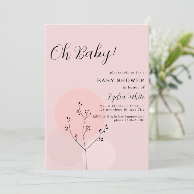 Boho Flickig Bebis firande Rosa Minimalistisk Bebi Inbjudningar (Stående Fram)