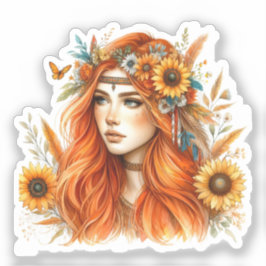 Boho Flickor AI Konst Bohemsk Mode Klistermärken