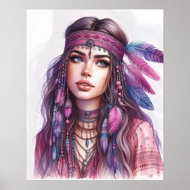 Boho Flickor AI Konst Bohemsk Mode Poster (Framsidan)