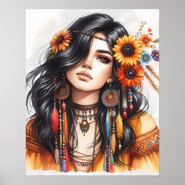 Boho Flickor AI Konst Bohemsk Mode Poster (Framsidan)