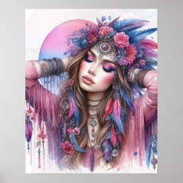 Boho Flickor AI Konst Bohemsk Mode Poster