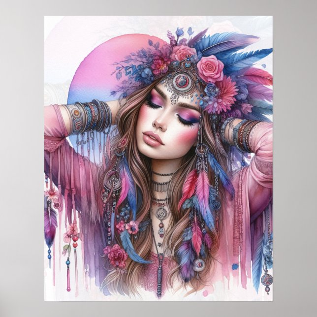 Boho Flickor AI Konst Bohemsk Mode Poster (Framsidan)