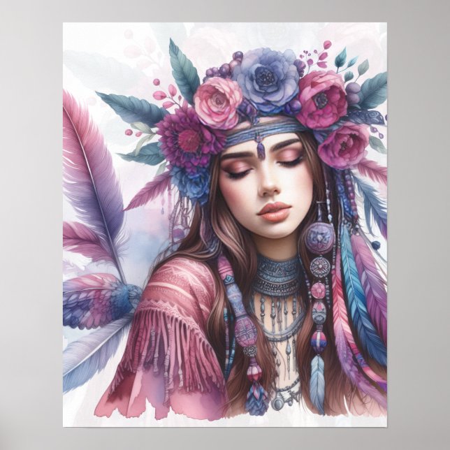 Boho Flickor AI Konst Bohemsk Mode Poster (Framsidan)