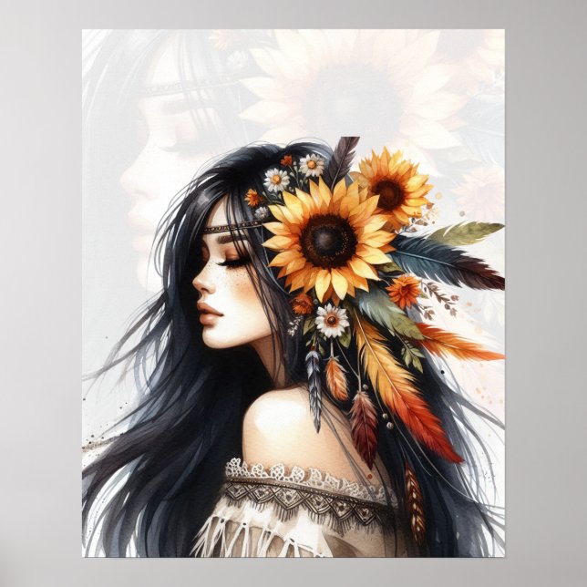 Boho Flickor AI Konst Bohemsk Mode Poster (Framsidan)