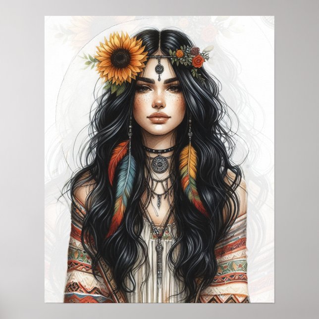 Boho Flickor AI Konst Bohemsk Mode Poster (Framsidan)