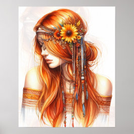 Boho Flickor AI Konst Bohemsk Mode Poster