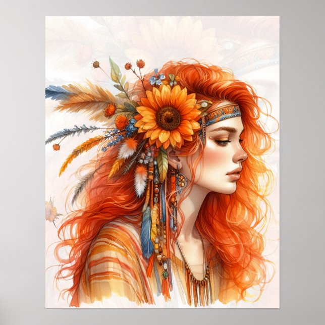 Boho Flickor AI Konst Bohemsk Mode Poster (Framsidan)