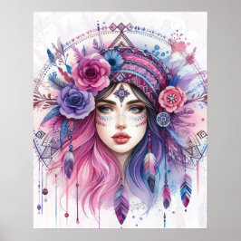 Boho Flickor AI Konst Bohemsk Mode Poster