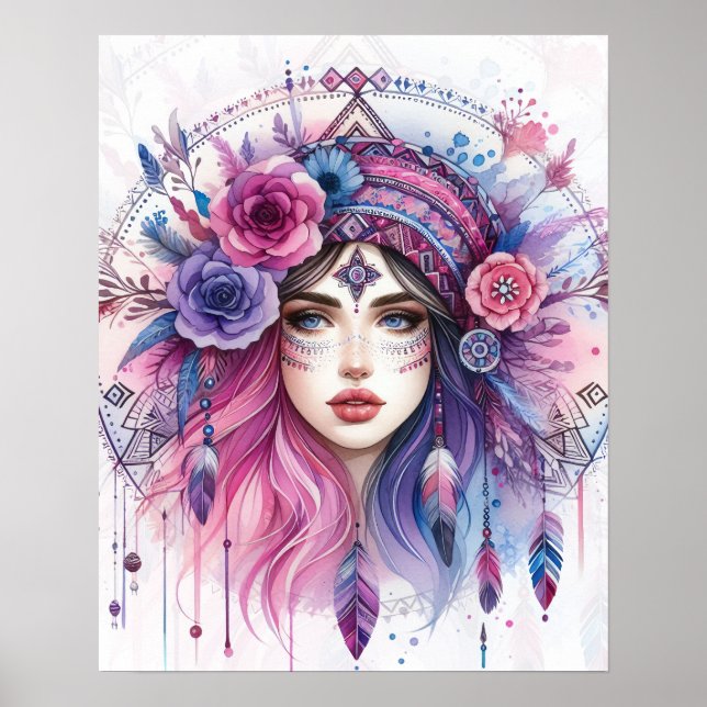 Boho Flickor AI Konst Bohemsk Mode Poster (Framsidan)