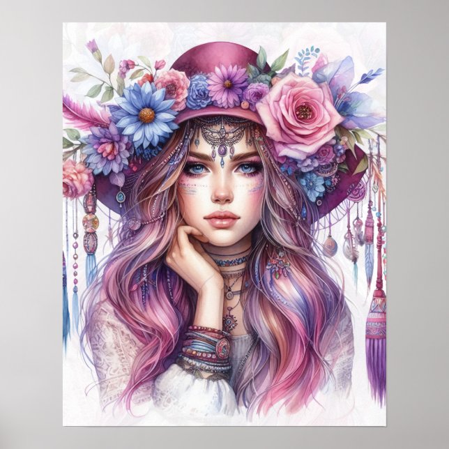 Boho Flickor AI Konst Bohemsk Mode Poster (Framsidan)