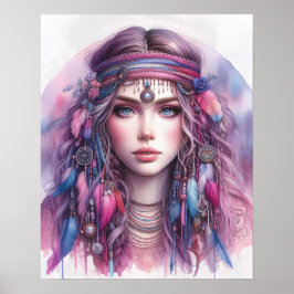 Boho Flickor AI Konst Bohemsk Mode Poster
