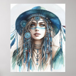 Boho Flickor AI Konst Bohemsk Mode Poster