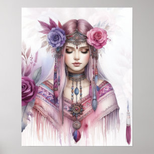 Boho Flickor AI Konst Bohemsk Mode Poster