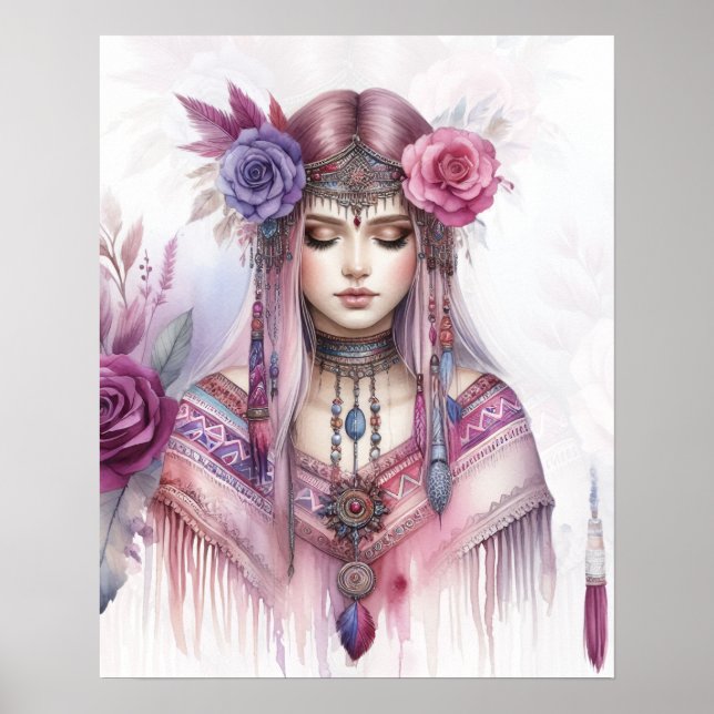 Boho Flickor AI Konst Bohemsk Mode Poster (Framsidan)