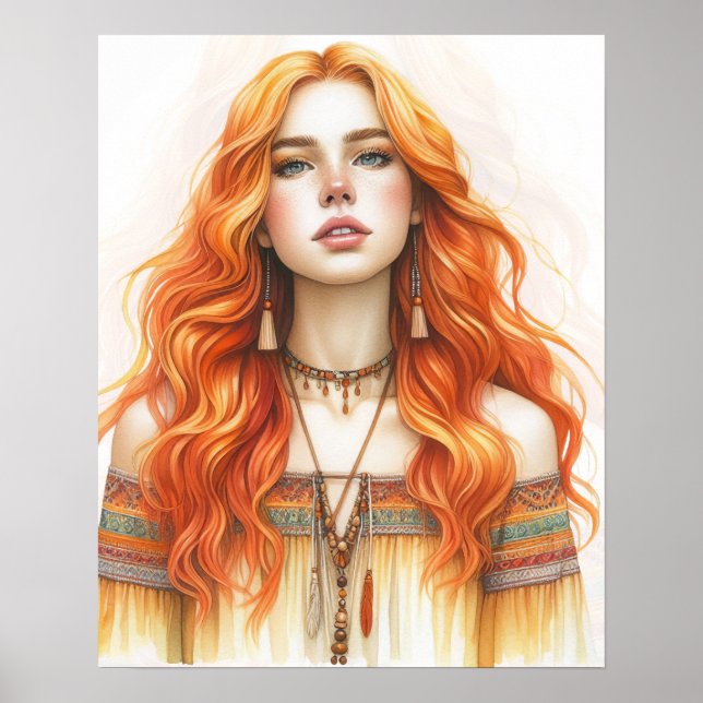 Boho Flickor AI Konst Bohemsk Mode Poster (Framsidan)