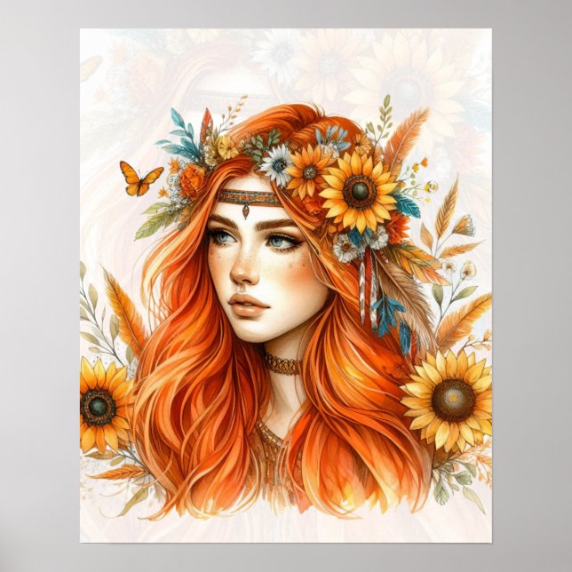 Boho Flickor AI Konst Bohemsk Mode Poster (Framsidan)